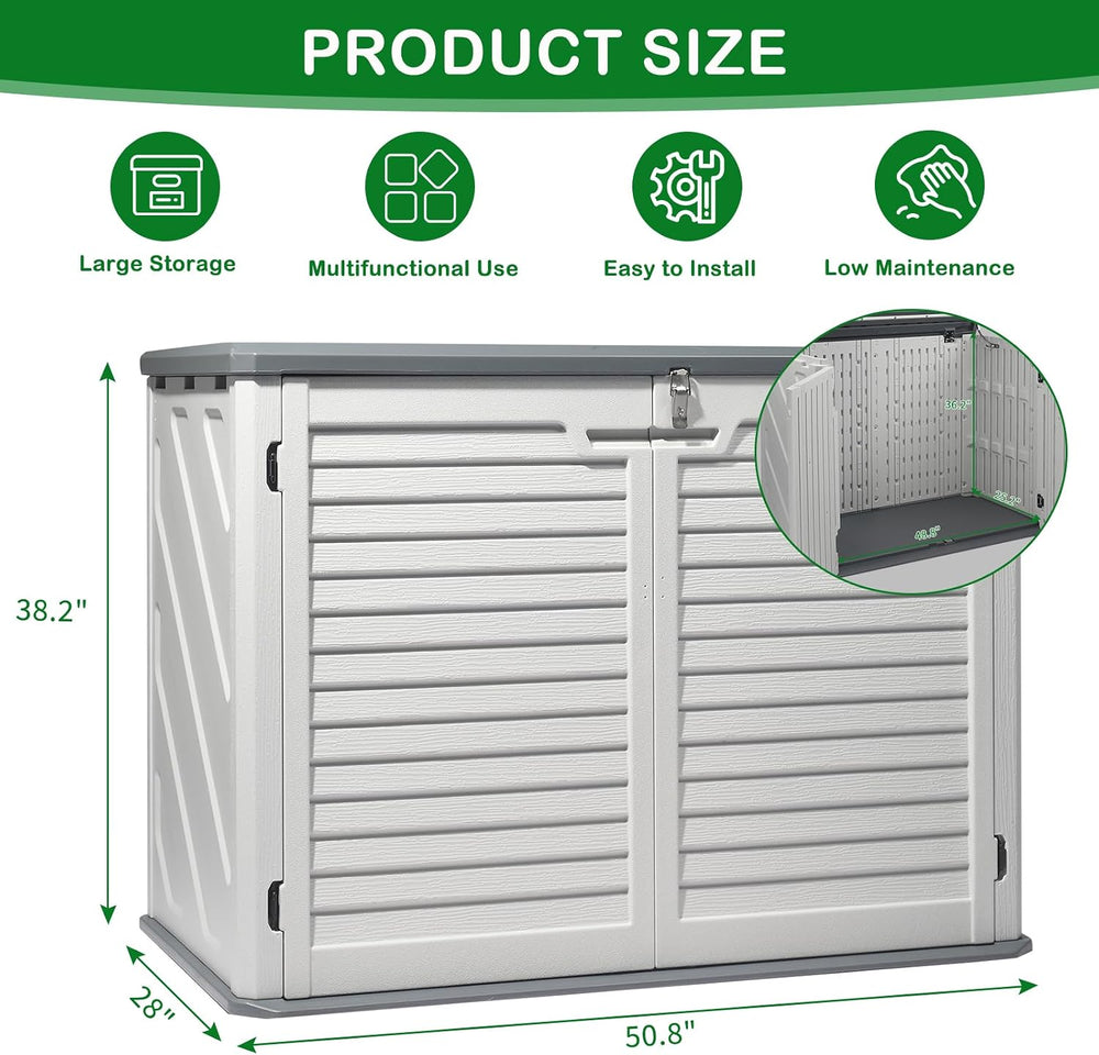 Outvita Outdoor Horizontal Storage Sheds, 34 Cu Ft Weather Resistant HDPE Too...