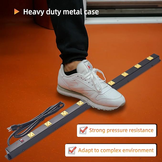 10 Outlet Long Power Strip Surge Protector, Heavy Duty Industrial Metal Power