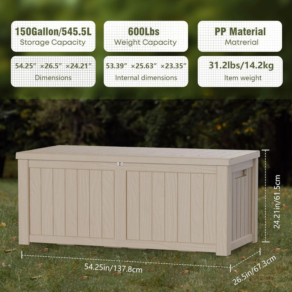 150 Gallon Outdoor Deck Box Waterproof, Large Storage Box for Patio, Resin St...