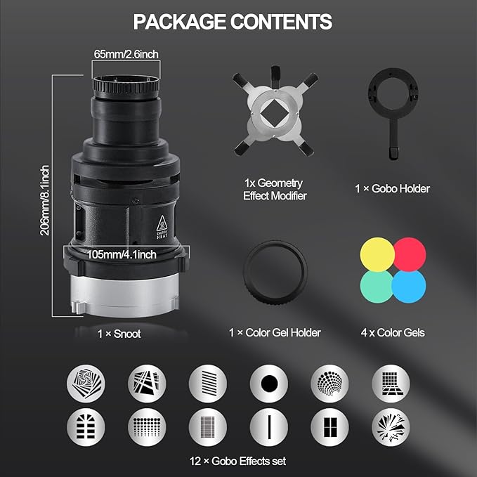 Alluneitter S-80 Bowens Mount Optical Conical Snoot Spotlight Kit. Adjustable