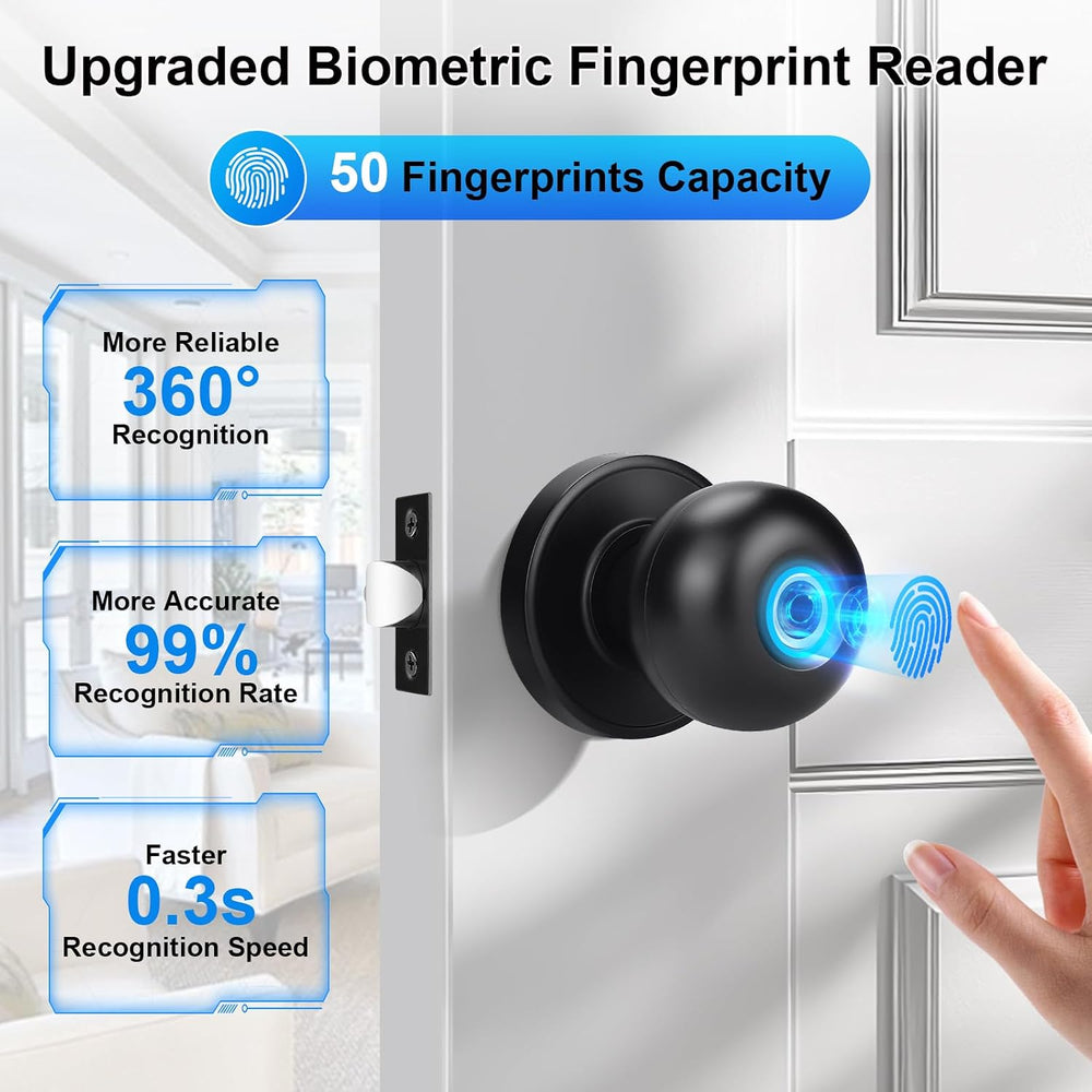 KNOBWELL Smart Door Knob, Fingerprint Door Lock Smart Lock Biometric Door Loc...