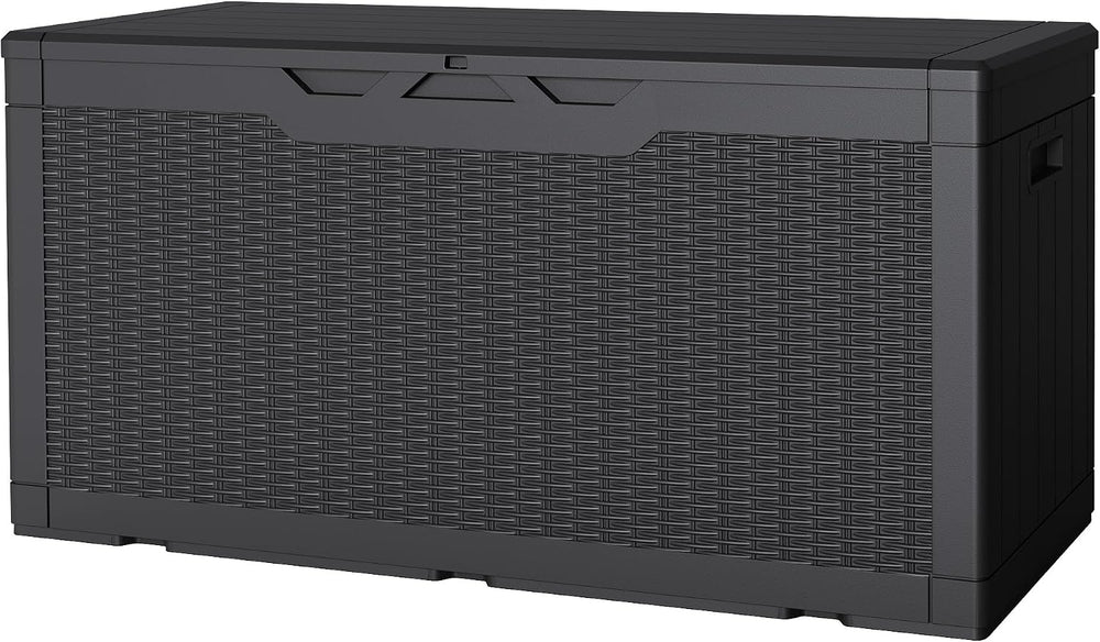 JUMMICO 100 Gallon Resin Deck Box, Waterproof Outdoor Storage Box