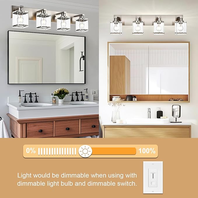 WINSHEN 4-Lights Bathroom Vanity Light Fixtures in Brushed Nickel, E26 Socket