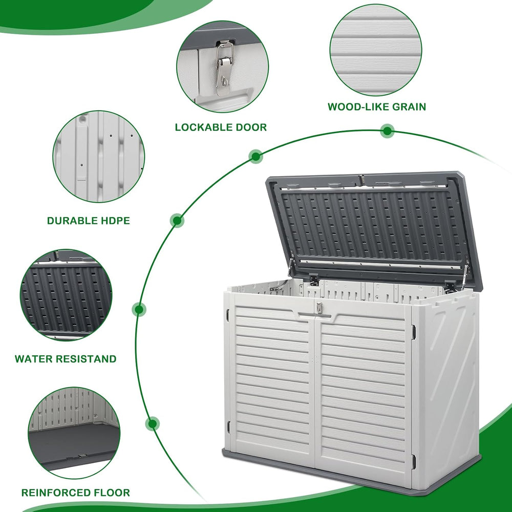 Outvita Outdoor Horizontal Storage Sheds, 34 Cu Ft Weather Resistant HDPE Too...