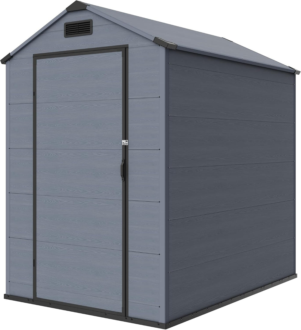 MNLR 4x6 FT Resin Outdoor Storage Shed with Floor & Dual-Look Plastic Panel