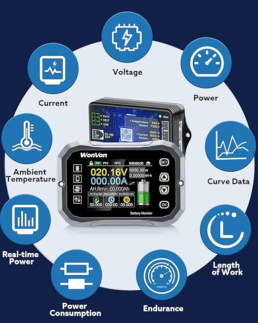 WonVon Battery Monitor with Shunt 400A 0V-120V Battery Monitor