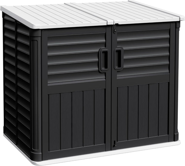 Devoko Outdoor Storage Shed, 34 Cu Ft Outdoor Storage Cabinet Without Shelf, Waterproof, Double Locks, Resin Storage for Trash Can, Garden Tools, Pool Supplies, Black