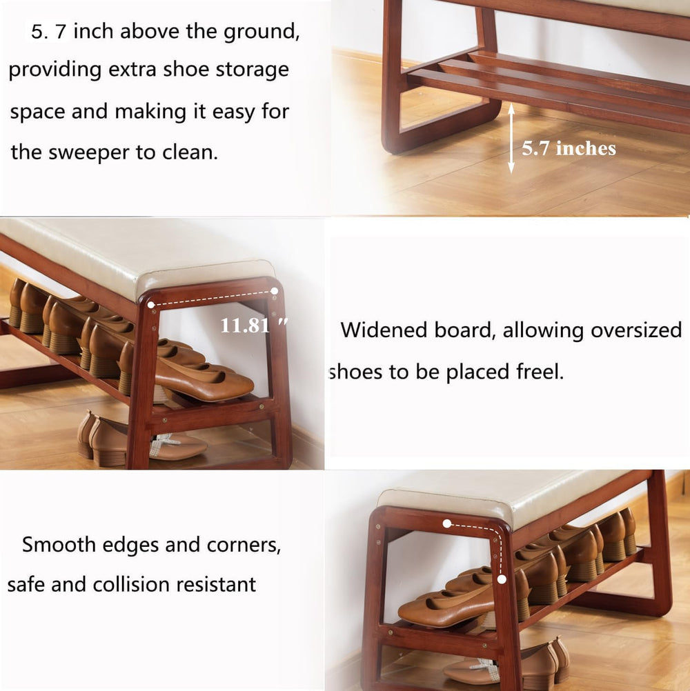SOBIBO Solid Wood Shoe Bench, 2-Tier Wooden Entryway Bench, Modern Shoe Rack ...