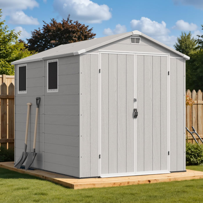Devoko 6x8 FT Resin Outdoor Storage Shed with Floor, Plastic Garden Shed