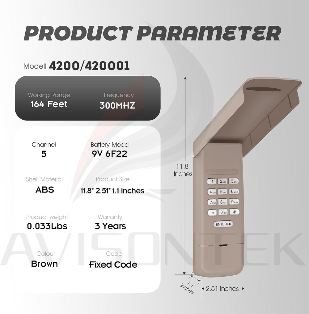 10 Dip Switch Multicode Gate Opener Keypad Replacement 4200/420001 300MHZ