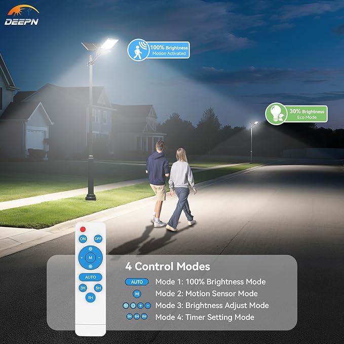 Deepn Solar Street Light 12000W Aluminum Commercial Grade Solar Parking Lot