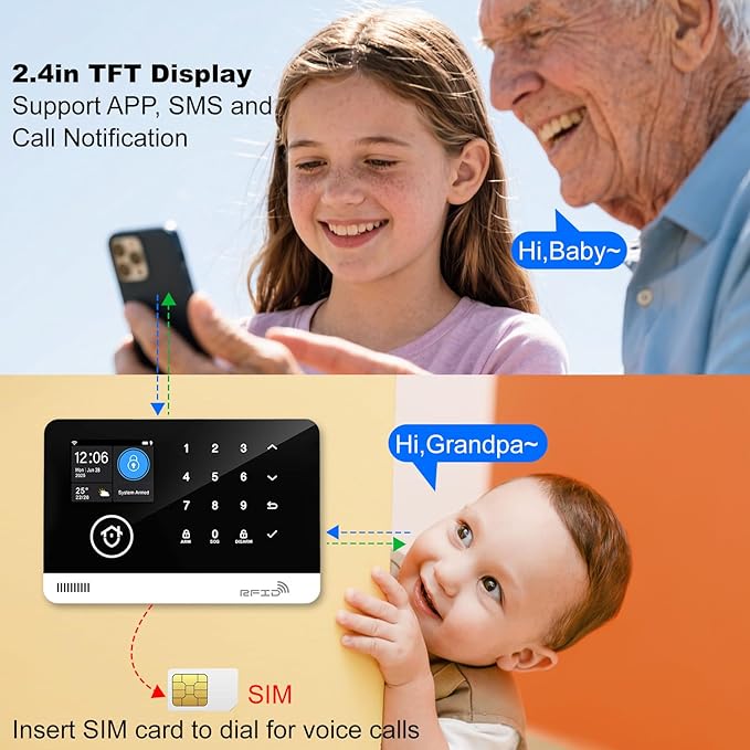 Home Security System, 4G/WiFi GSM SMS Wireless Home Alarm System (12 Pieces)