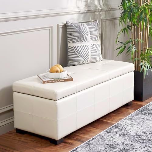 Safavieh Hudson Collection NoHo Tufted Brown Leather Large Storage Bench