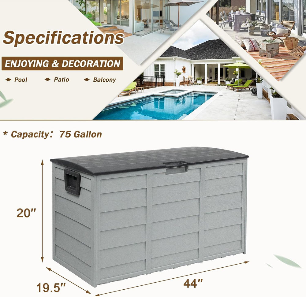 75 Gallon Outdoor Deck Storage Box, Patio Resin Deck Storage Container, Store...