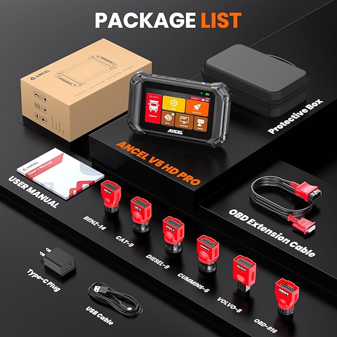 ANCEL V5 HD PRO Heavy Duty Truck Scanner, New Bi-Directional Control Diesel