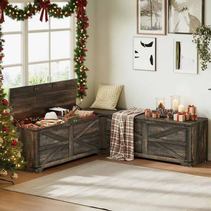DWVO L-Shaped Storage Bench, 18" High Corner Dining Bench
