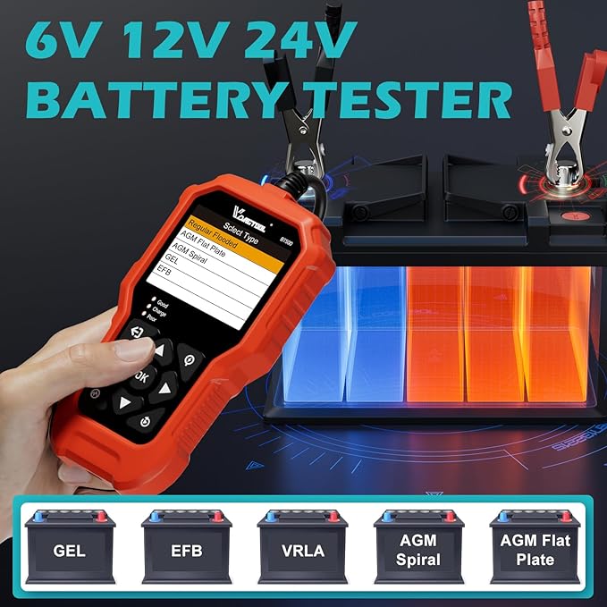 Car Battery Tester 6V 12V 24V VDIAGTOOL BT500, 5-3000 CCA Battery Load Tester