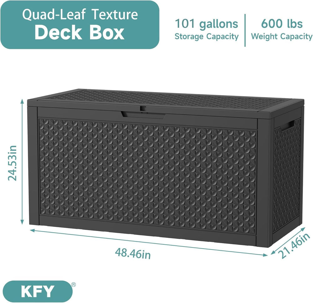101 Gallon Waterproof Outdoor Storage Box, UV Resistant Resin Deck Box with H...