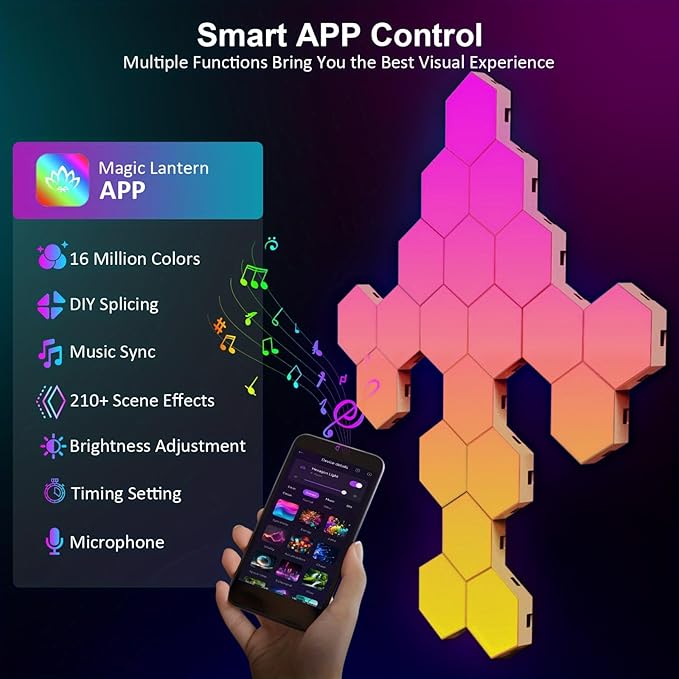 ODISTAR Hexagon Wall Light Panels- Smart APP RGB Hexagonal LED Modular Lights...