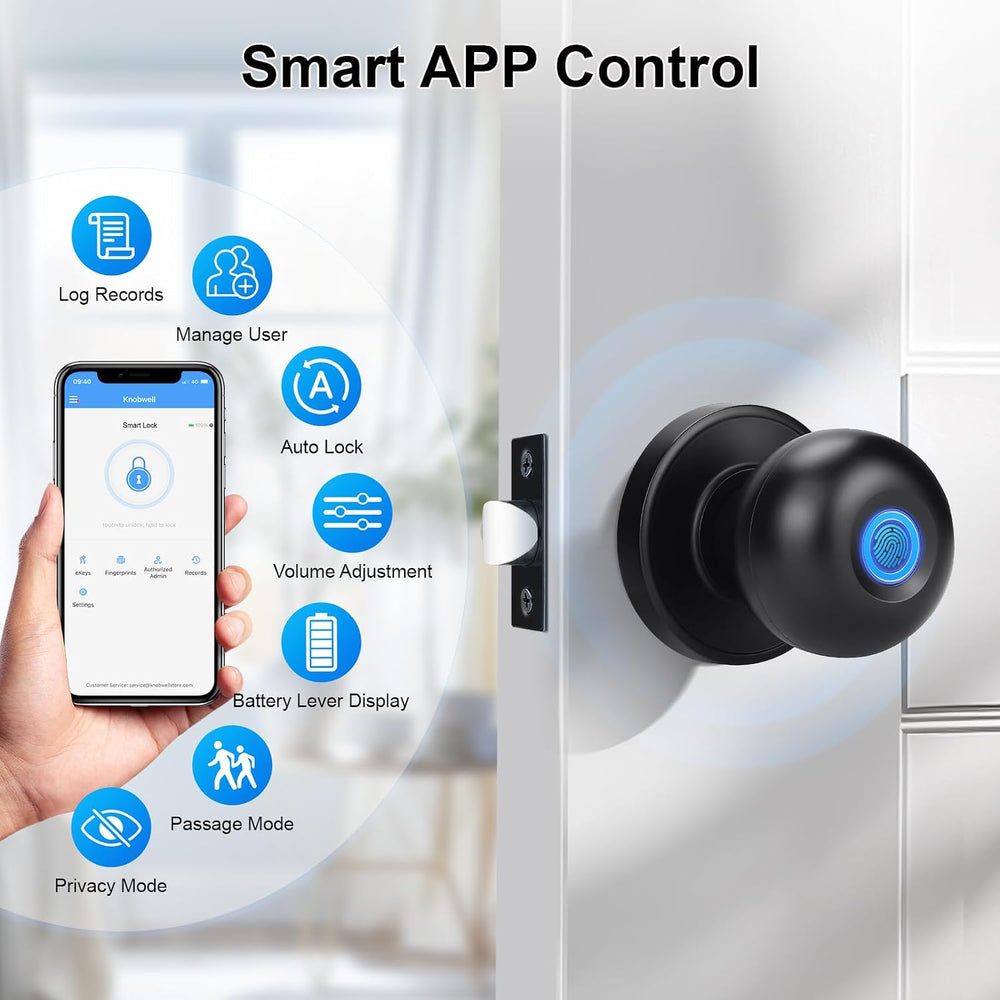 KNOBWELL Smart Door Knob, Fingerprint Door Lock Smart Lock Biometric Door Loc...