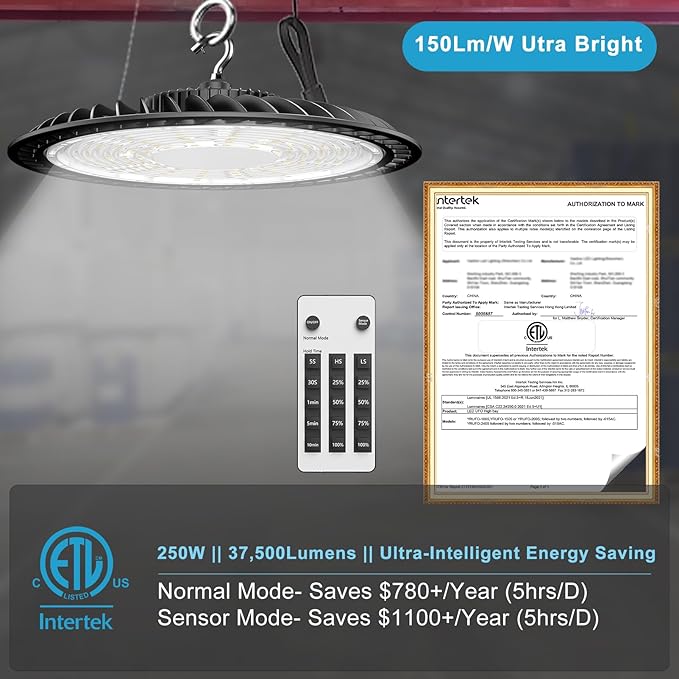 Lightdot Smart 250W High Bay LED Shop Lights 37, 500LM High Bay Lights (4Pack)