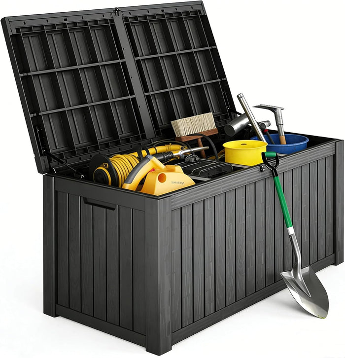 Outdoor Storage Box 185GAL Waterproof Resin Deck Box,Pool Accessories Supplies๏ผUV-Resistant Lockable Package Delivery Bin for Garden Tools,Large Patio Outside Cushions,Chest,Furniture,Black