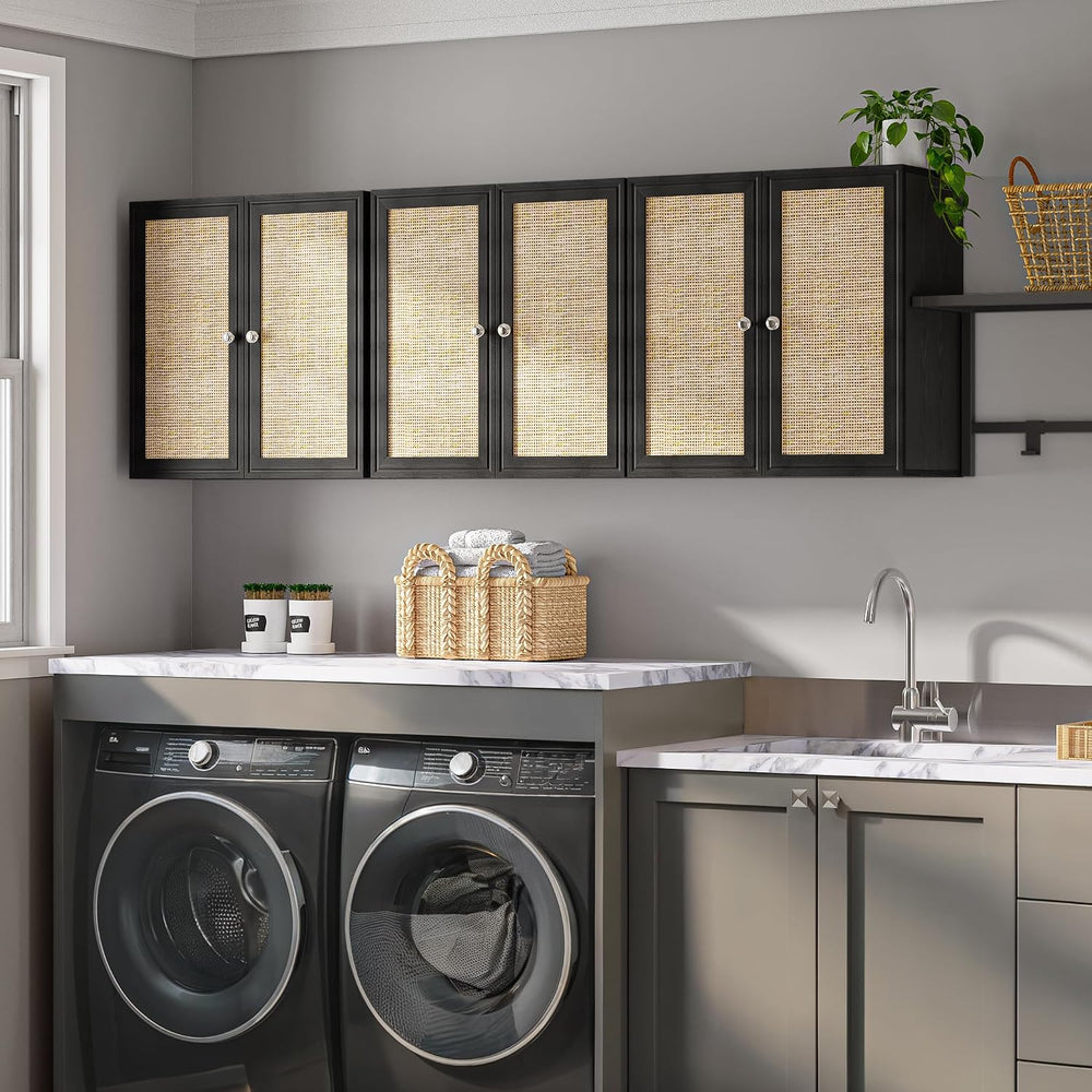 Furnaza Set of 3 Rattan Wall Cabinet for Laundry Room with Adjustable Shelf