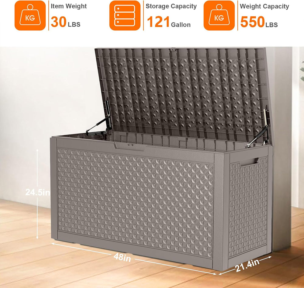 121 Gallon Outdoor Storage Box - Deck Box Waterproof Patio Furniture, Garden ...