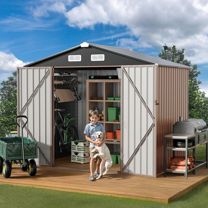 GVDV 8x6 FT Outdoor Storage Shed, Full Size Metal Utility Shed (No Floor)