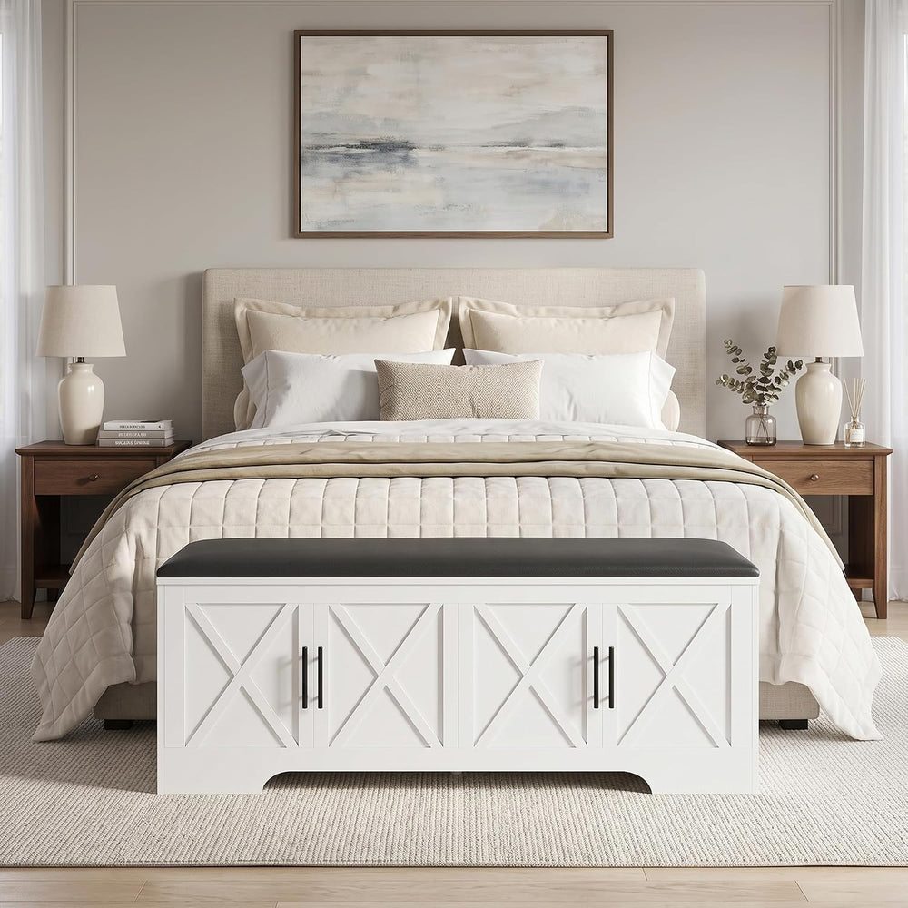 DreamDashio Storage Bench with Cushion, 47.2" End of Bed Storage Bench w...
