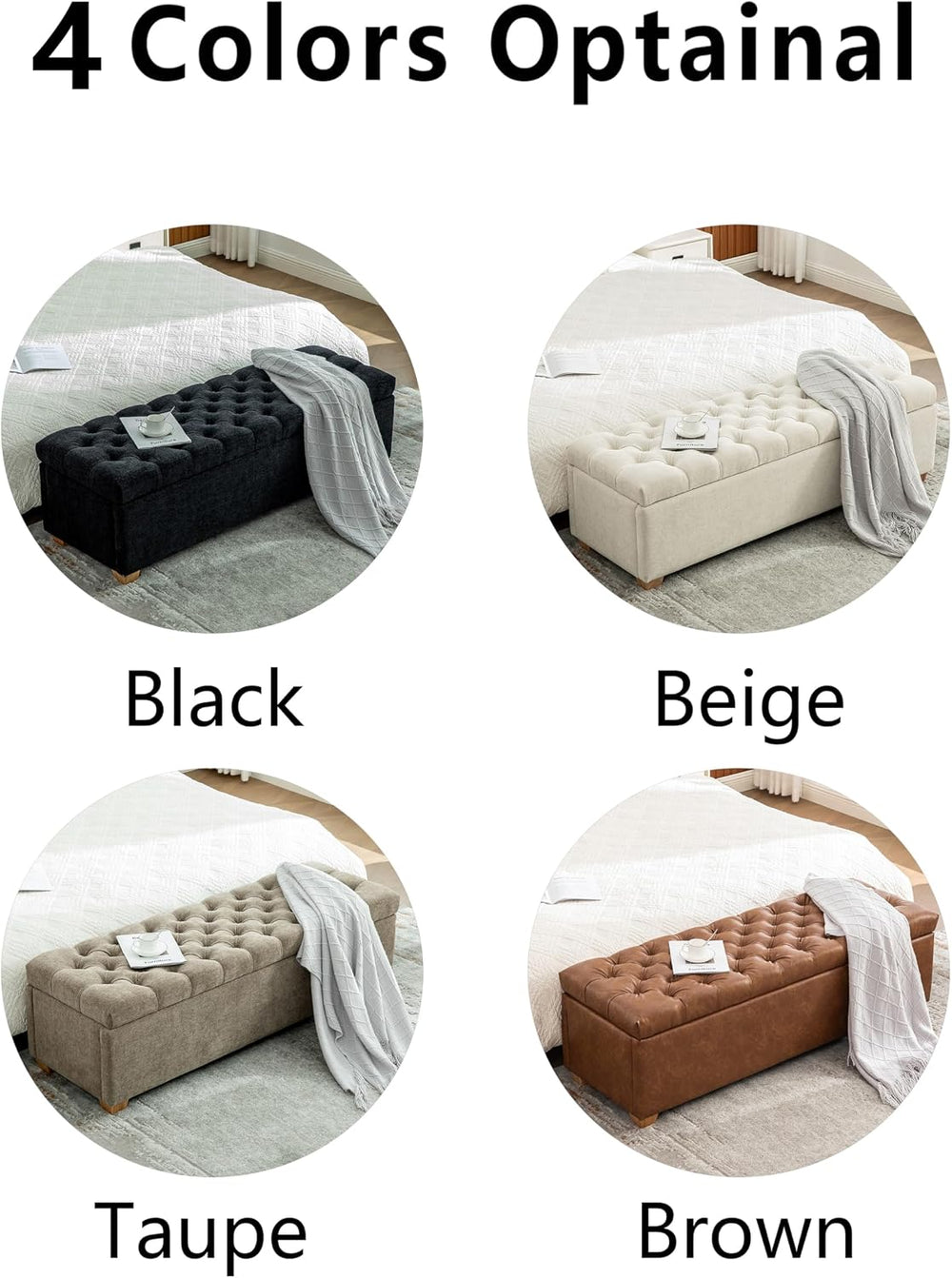 60.2" Storage Ottoman Bench for Bedroom Bed End,Brown PU Leather Bench w...