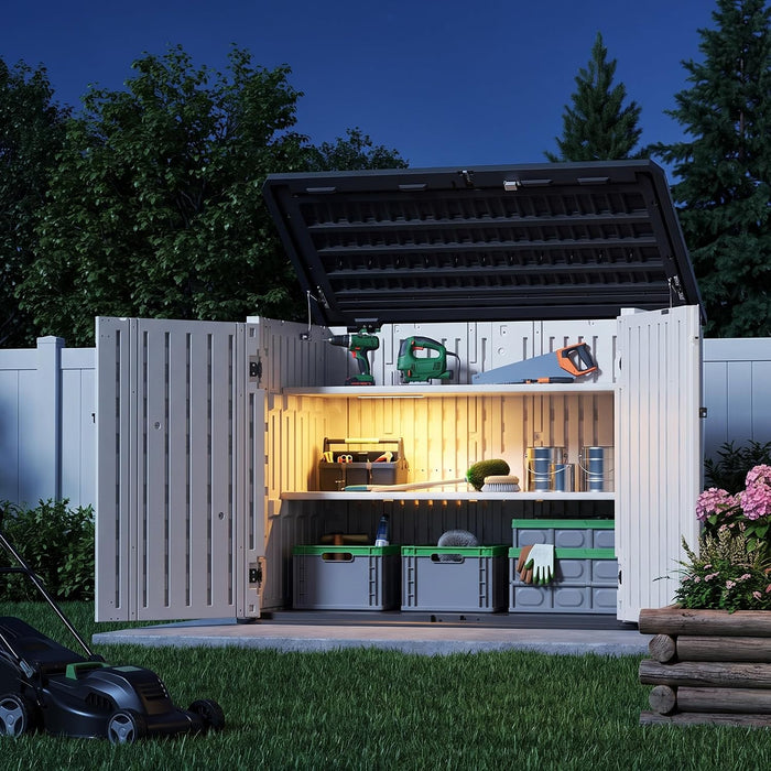 31 Cu.Ft Outdoor Storage Shed, Lockable Vertical Resin Storage Cabinet