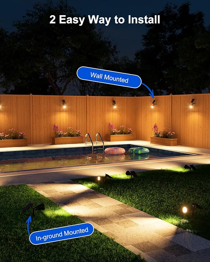 4 Pack Solar Powered Spotlights Waterproof Outdoor
