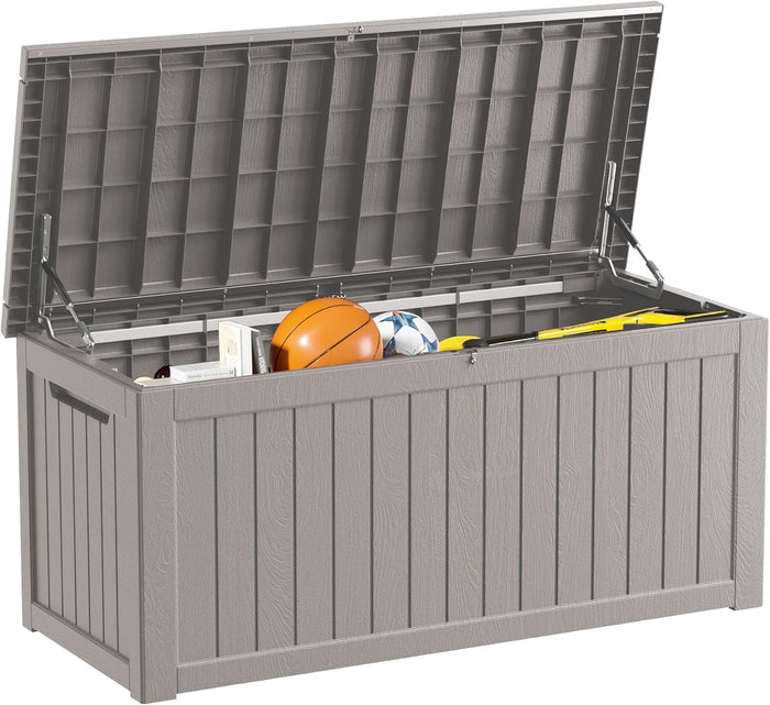 270 Gallon Outdoor Storage Box Patio Deck Box Waterproof, Resin Lockable Outside Large Storage Bin for Pool Cushion Furniture, Garden Tools UV-Resistant, Grey
