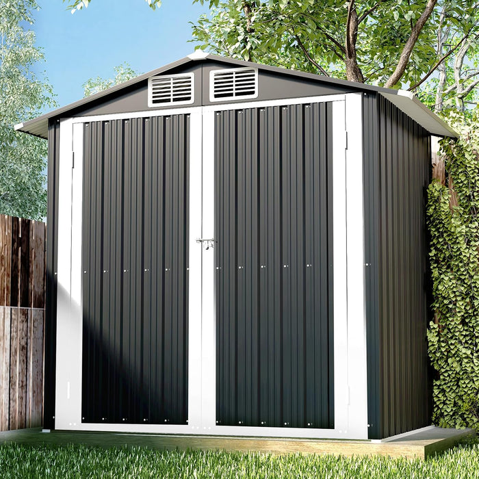 6x4 FT Outdoor Storage Shed, Metal Garden Shed with Lockable Door, Anti-Corrosion Tool Shed with Sloping Roof, for Backyard Patio Lawn