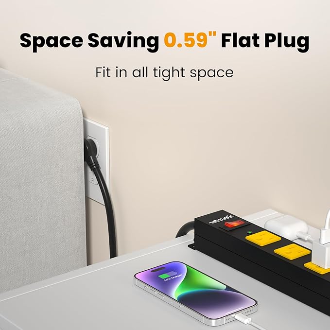 12 Outlet Long Power Strip, 2100 Joules Surge Protector, 6FT Power Cord (2 Pack)