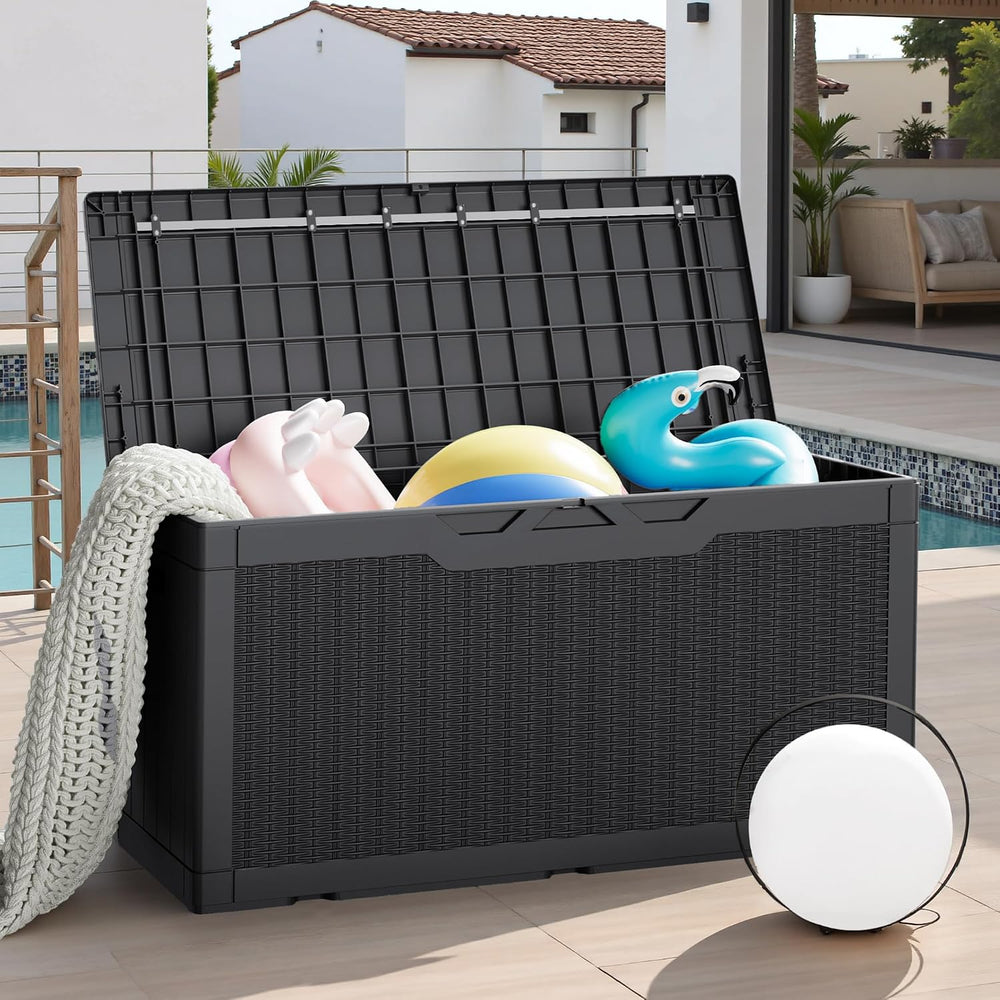 JUMMICO 100 Gallon Resin Deck Box, Waterproof Outdoor Storage Box