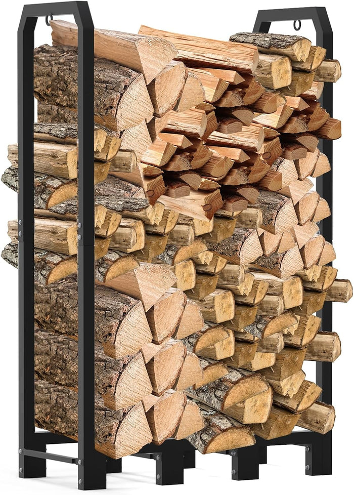 4Ft Firewood Rack Holder for Fireplace, Indoor & Outdoor Thickened Metal Firewood Storage Rack, Rust-Resistant, Sturdy, Space-Saving, Easy Assembly.