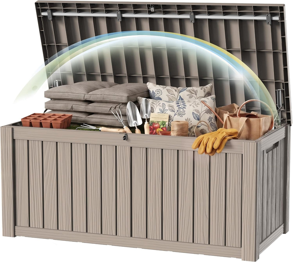 200Gal Lockable Waterproof Deck Box, Sturdy Bench for Patio & Garden Grey
