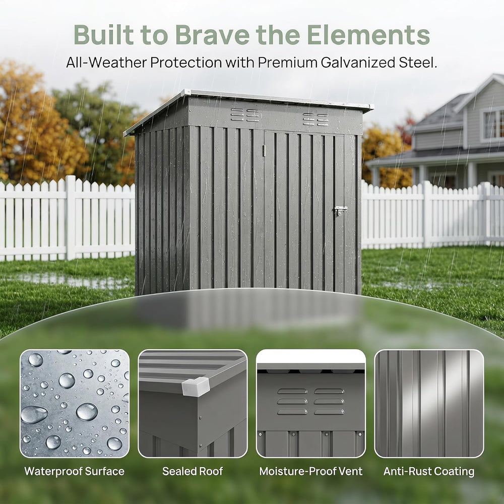 5x3 FT Outdoor Storage Shed, Metal Tool Shed for Patio (Gray)