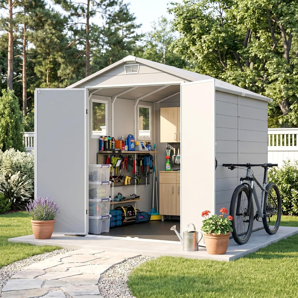 Devoko 6x8 FT Resin Outdoor Storage Shed with Floor, Plastic Garden Shed