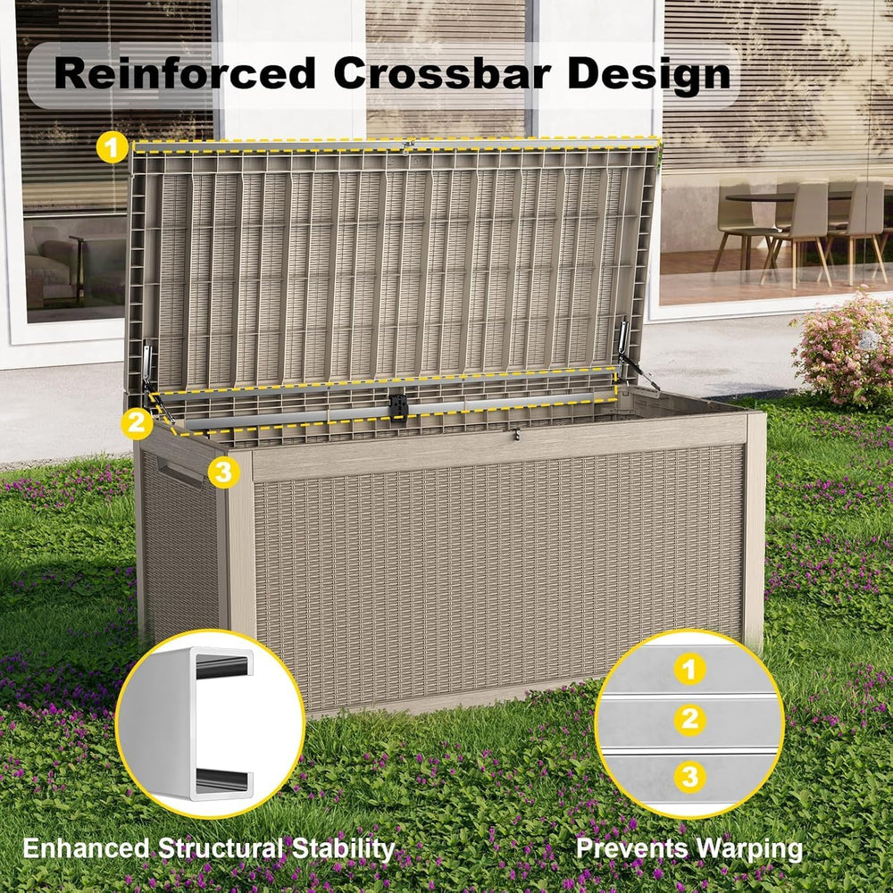 320 Gallon Outdoor Storage Box,Large Waterproof UV Resistant Deck Box,Lockabl...