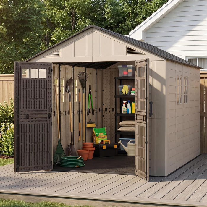 LazySunsets 8x12 Ft Outdoor Storage Shed with Floor, Large Resin Sheds