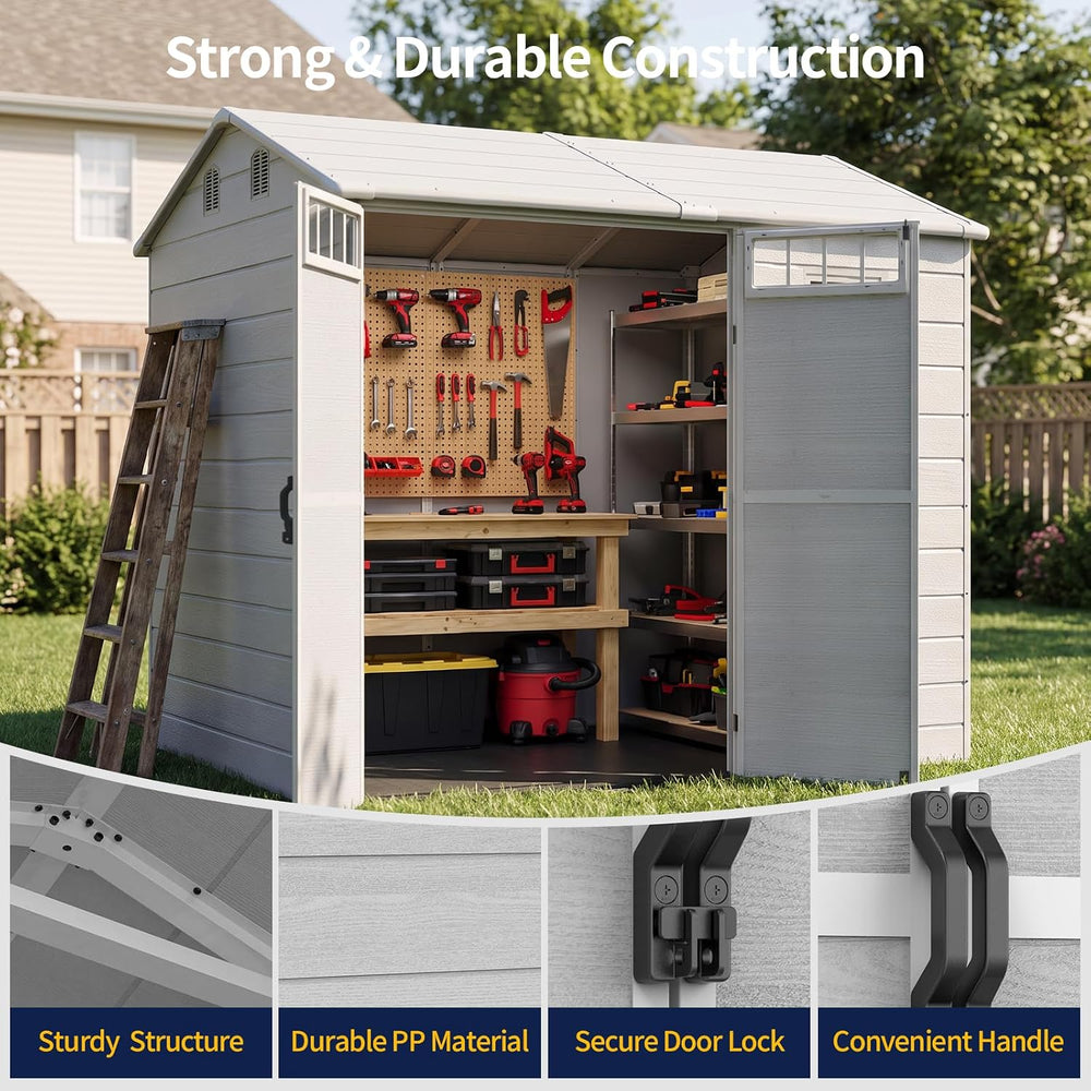 NORTHSKY 8x6 FT Resin Storage Shed with Floor,Outdoor Shed for Backyard