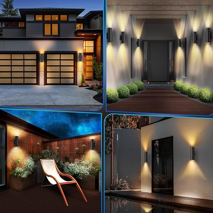 RIDALUX Dusk to Dawn Outdoor Wall Lights: 2 Pack Sensor Waterproof Cylinder Up