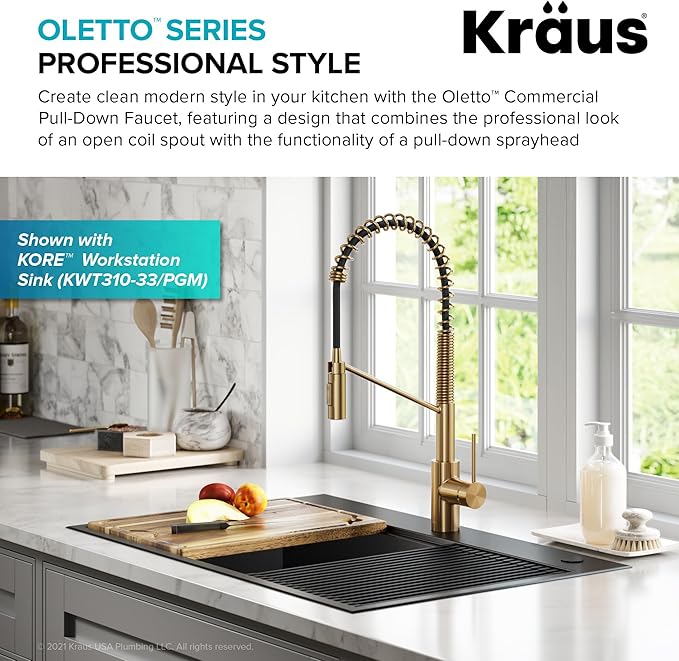 KRAUS Oletto Commercial Style Single Handle Pull Down Kitchen Faucet
