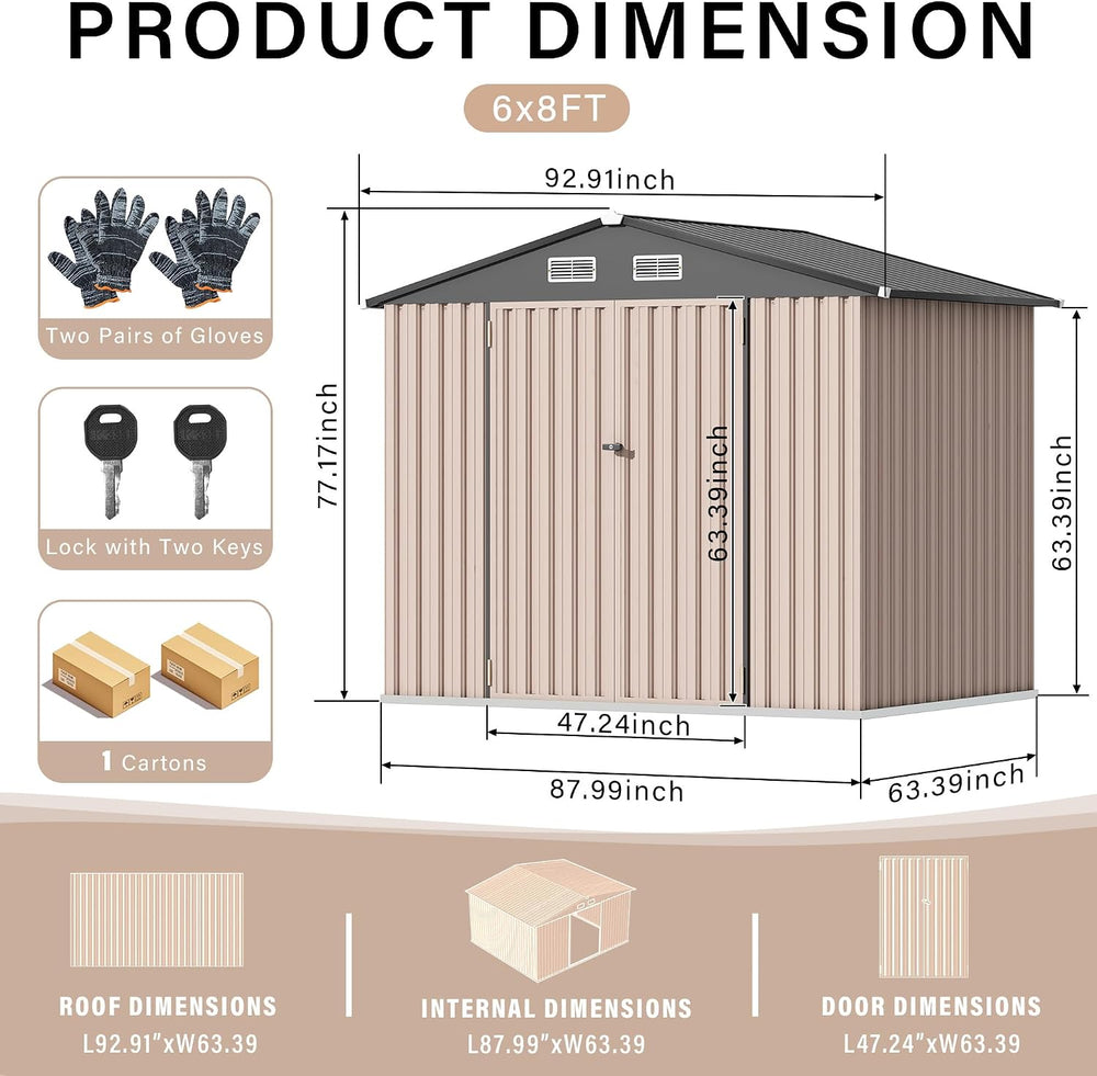 6x8 FT Metal Storage Sheds Outdoor, Metal Tool Shed with Lockable Door, Metal...