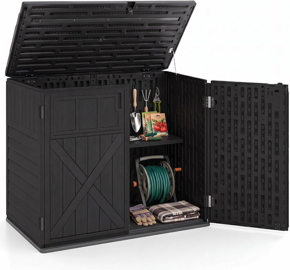 DREAMADE Horizontal Outdoor Storage Cabinet, 20 Cu.Ft Resin Shed, Black