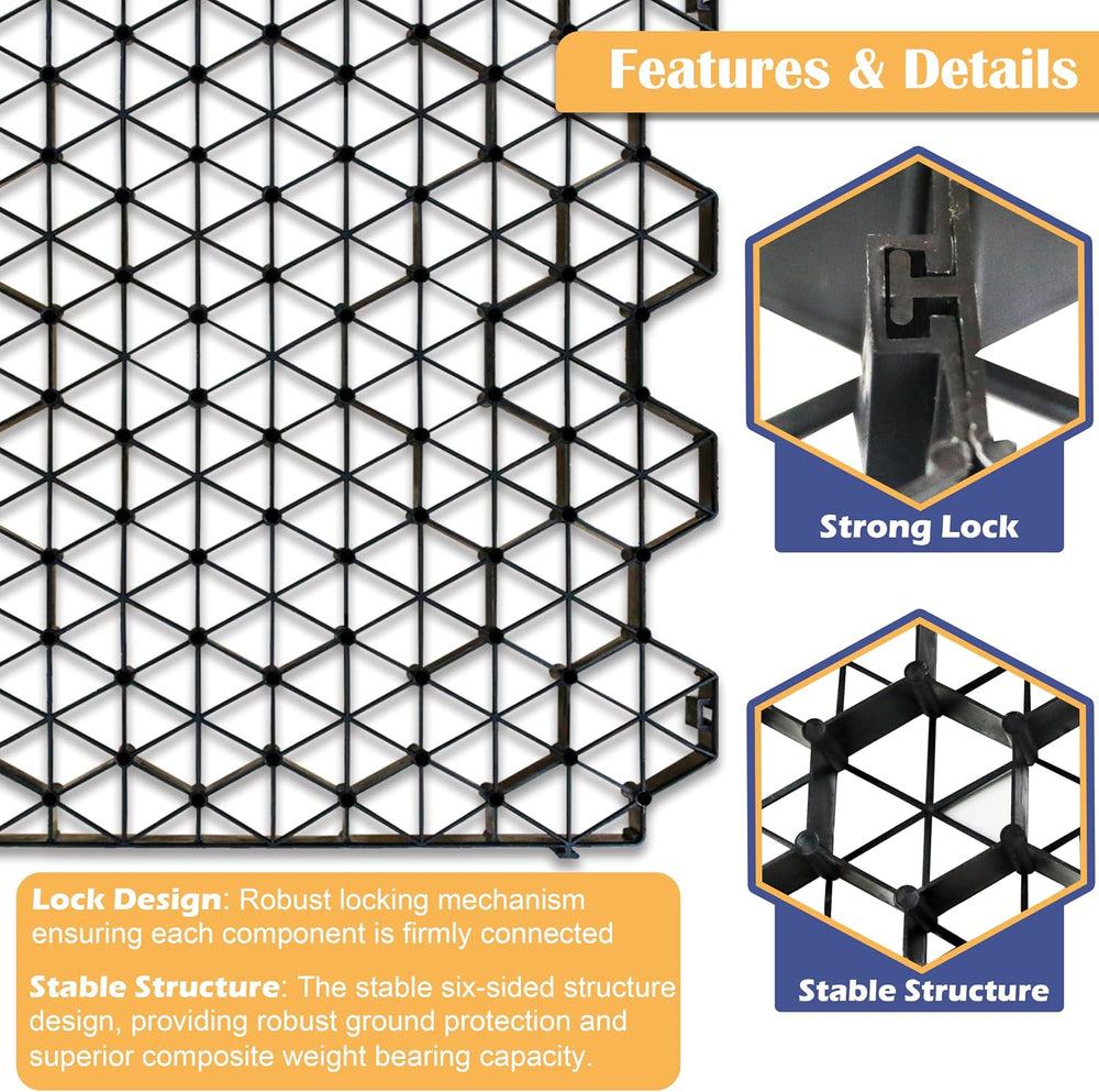 12PCS Permeable Pavers Gravel Grid Base Panel 1.6" Depth 32 Sq Ft