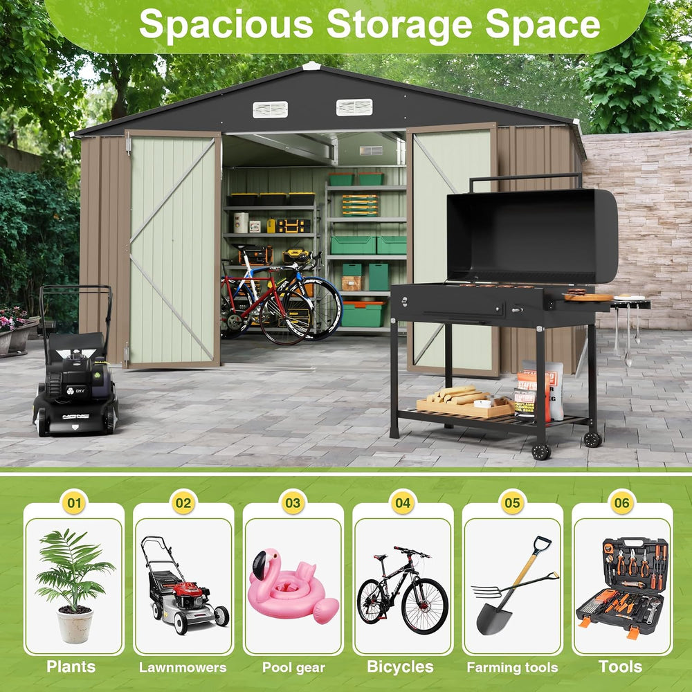 JUMMICO 10 x 8 FT Outdoor Storage Shed, Large Metal Garden Shed & Tool Sh...
